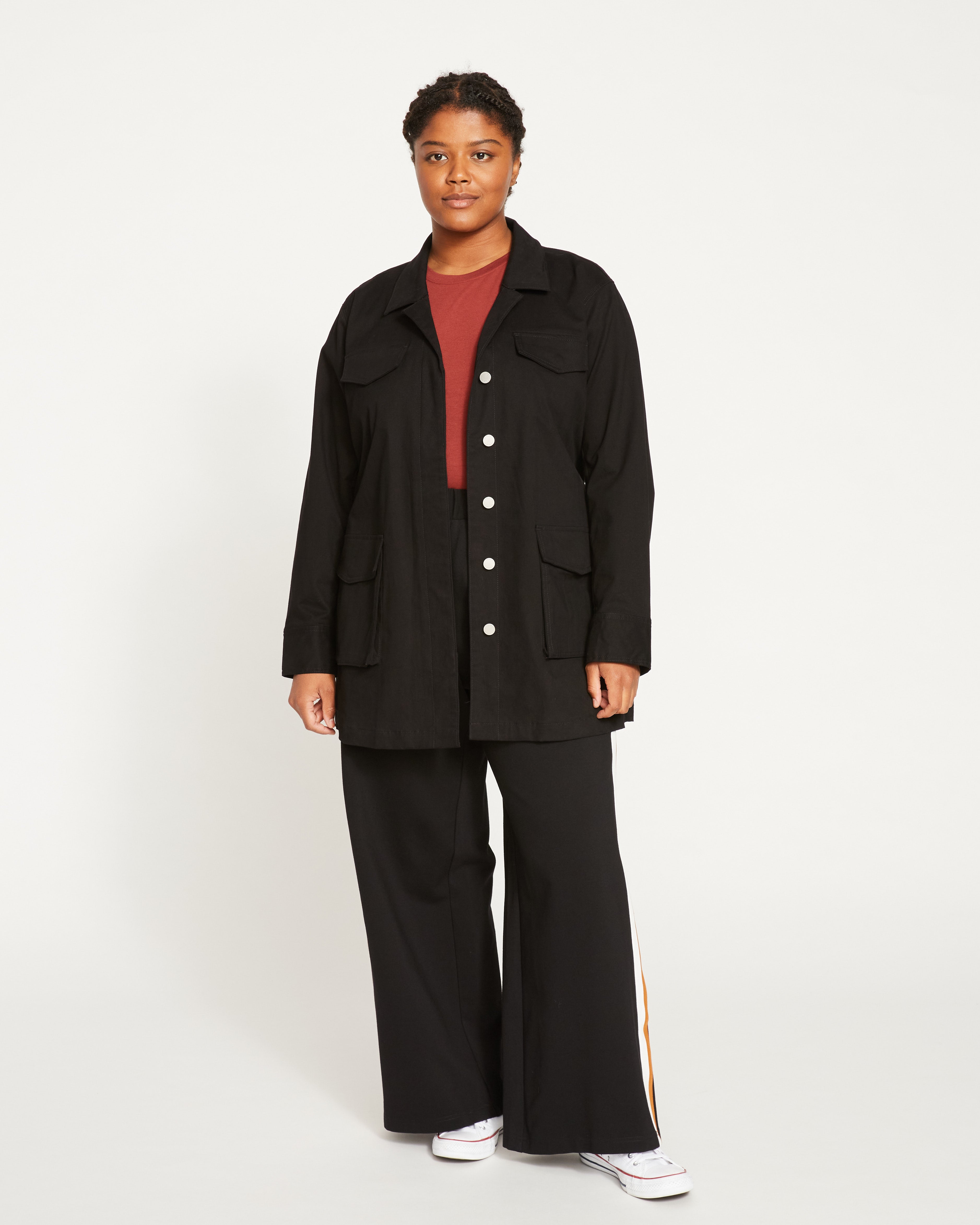 Stephanie Wide Leg Stripe Ponte Pants 30 Inch - Black with Ochre/White Stripe