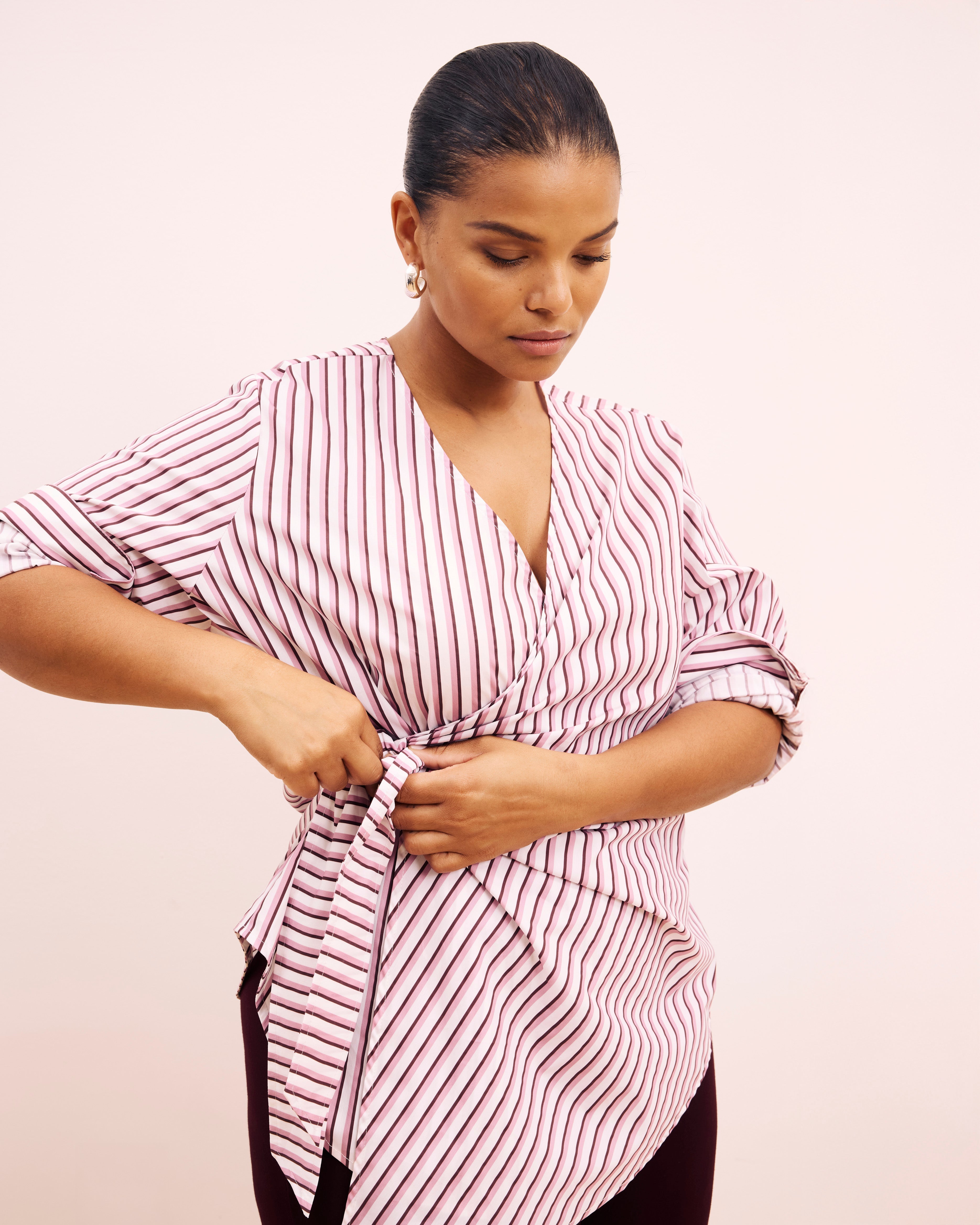 Beacon Stretch Poplin Wrap Shirt - Lilac Multi Stripe