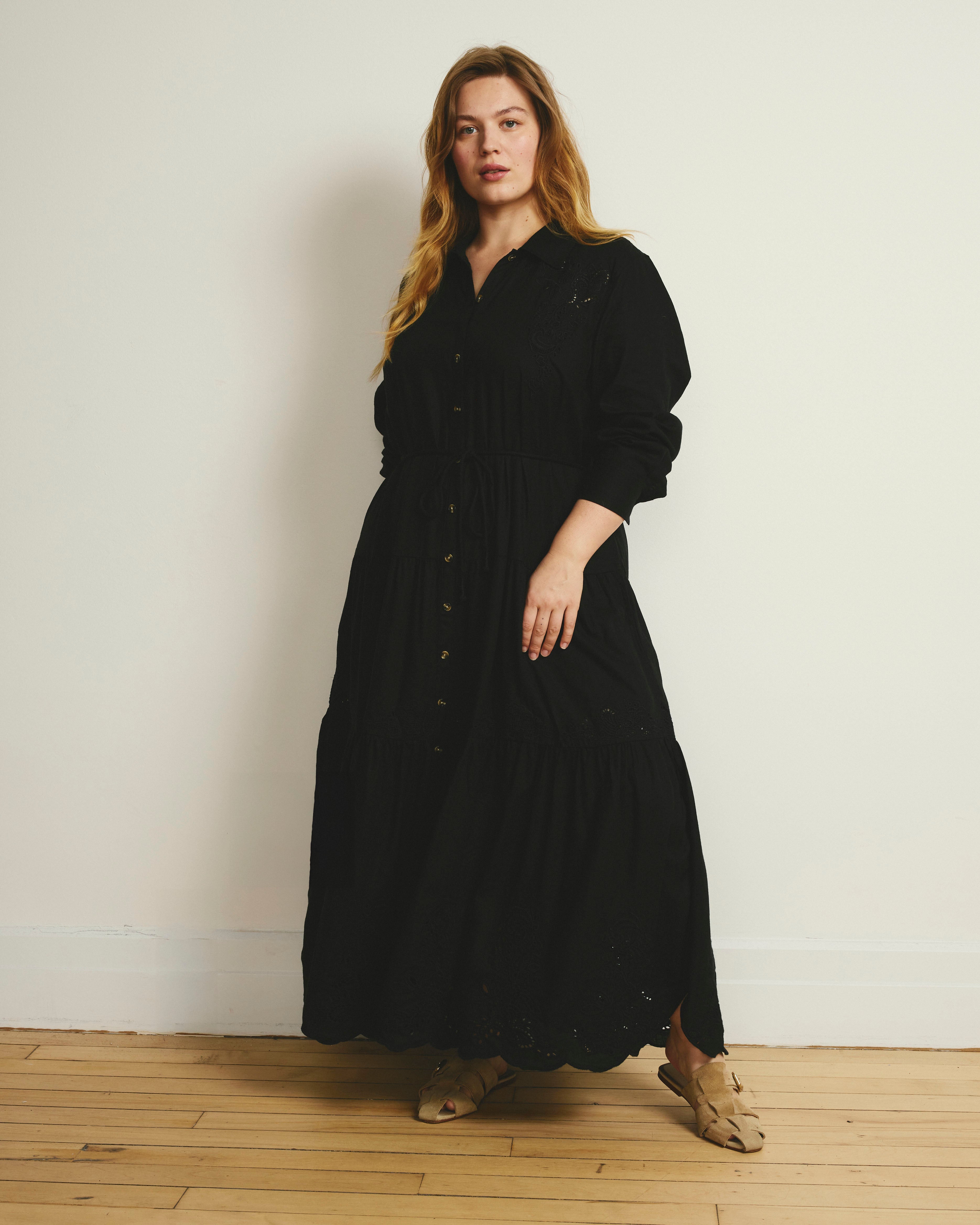 Alix Embroidered Linen Blend Shirtdress - Black
