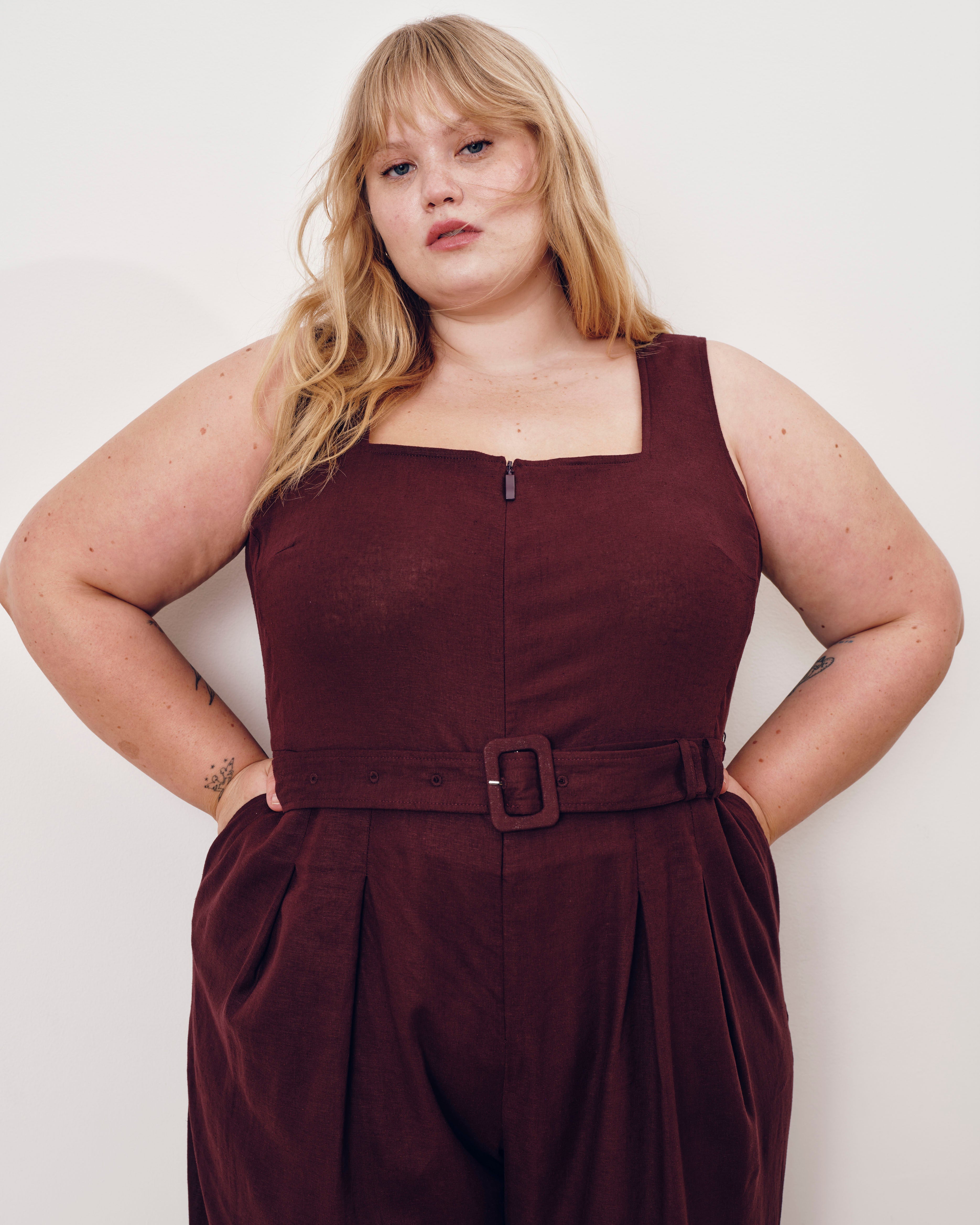 Rania Belted Linen Blend Jumpsuit - Brulee