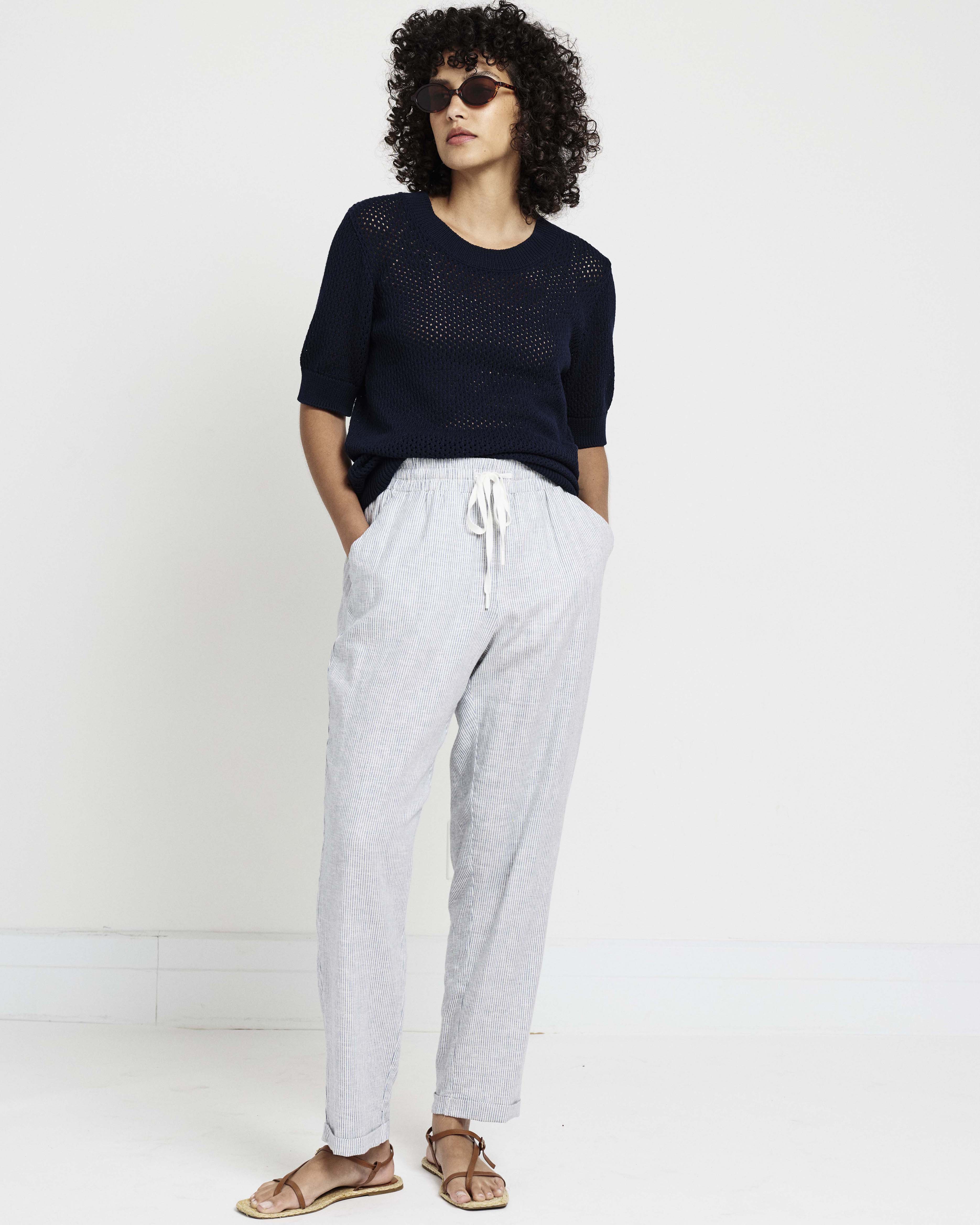 Sayville Linen Blend Drawstring Pant - Beach Stripe