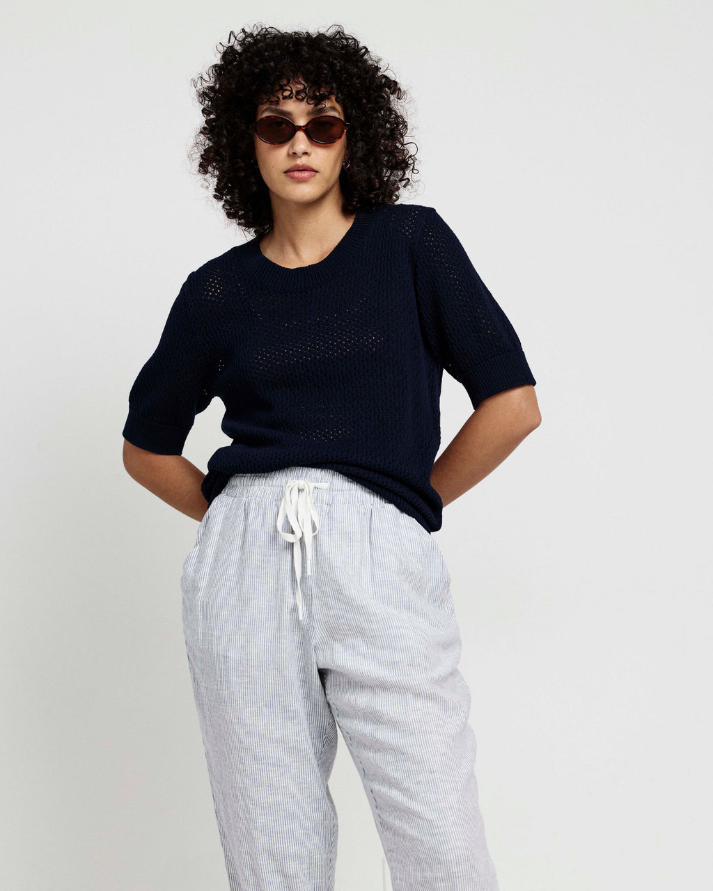 Sayville Linen Blend Drawstring Pant - Beach Stripe