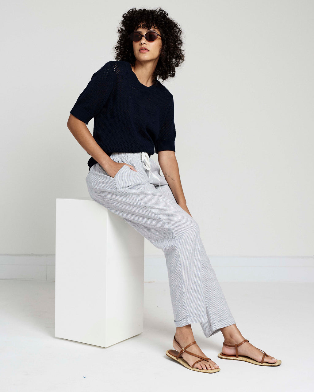 Sayville Linen Blend Drawstring Pant - Beach Stripe