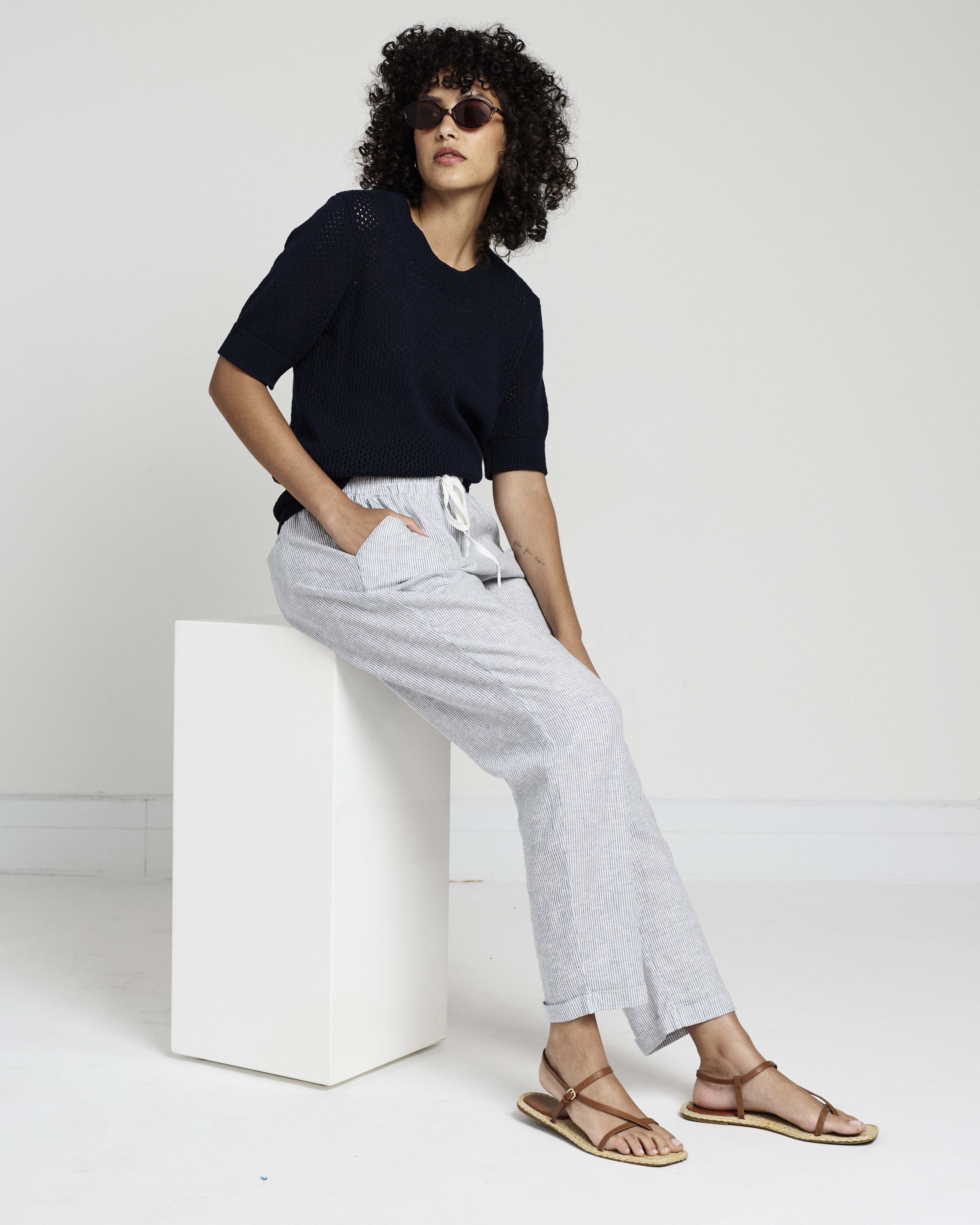 Sayville Linen Blend Drawstring Pant - Beach Stripe