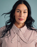 Janet Tie-Neck Cotton Poplin Shirt - Allspice/White Stripe