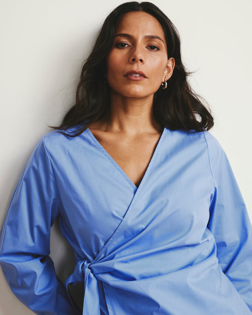 Beacon Stretch Poplin Wrap Shirt - Soft Blue