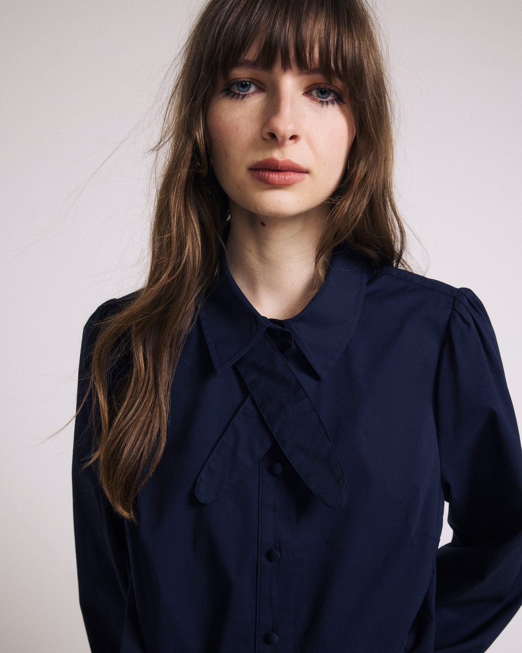 Janet Tie-Neck Cotton Poplin Shirt - Navy