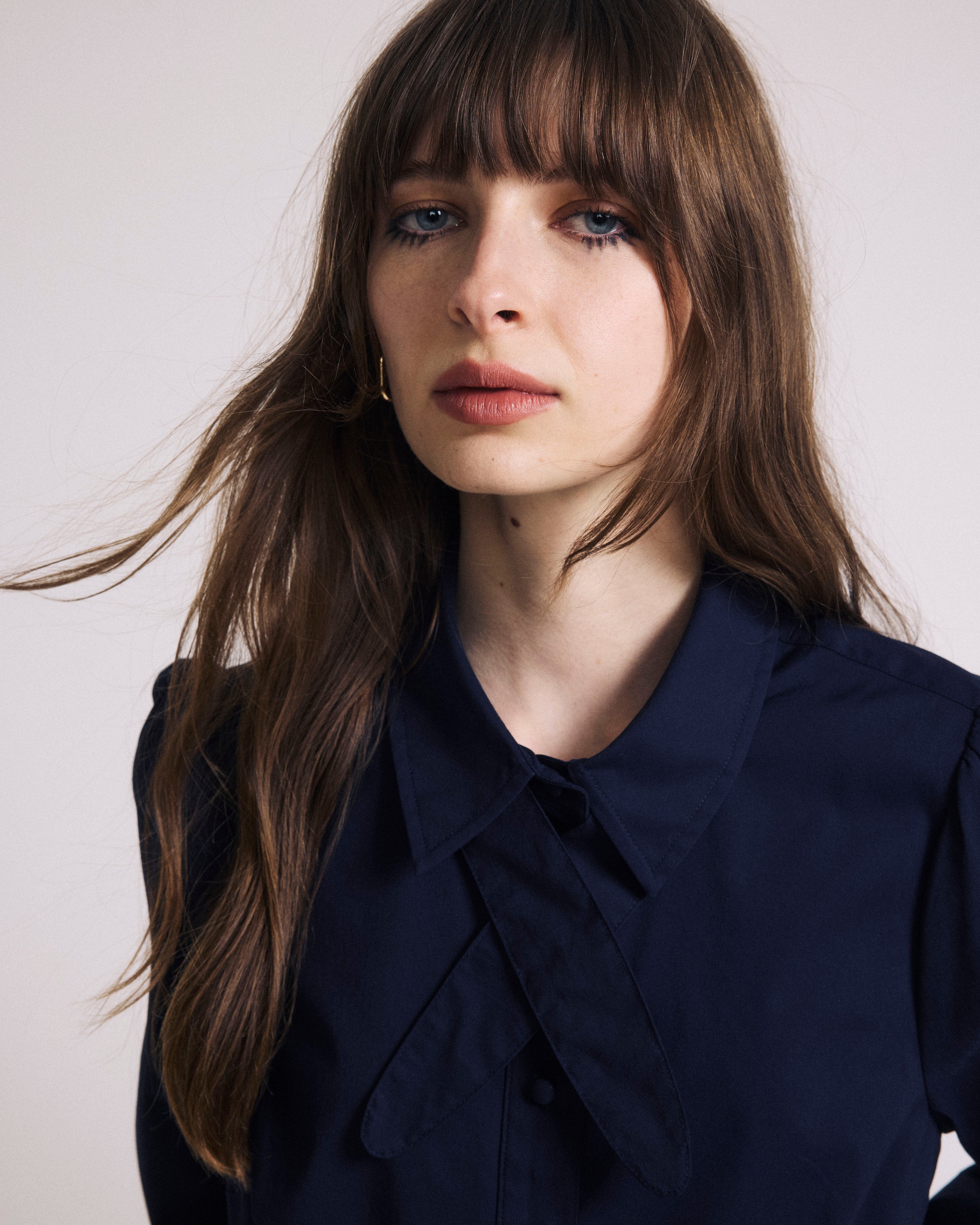 Janet Tie-Neck Cotton Poplin Shirt - Navy