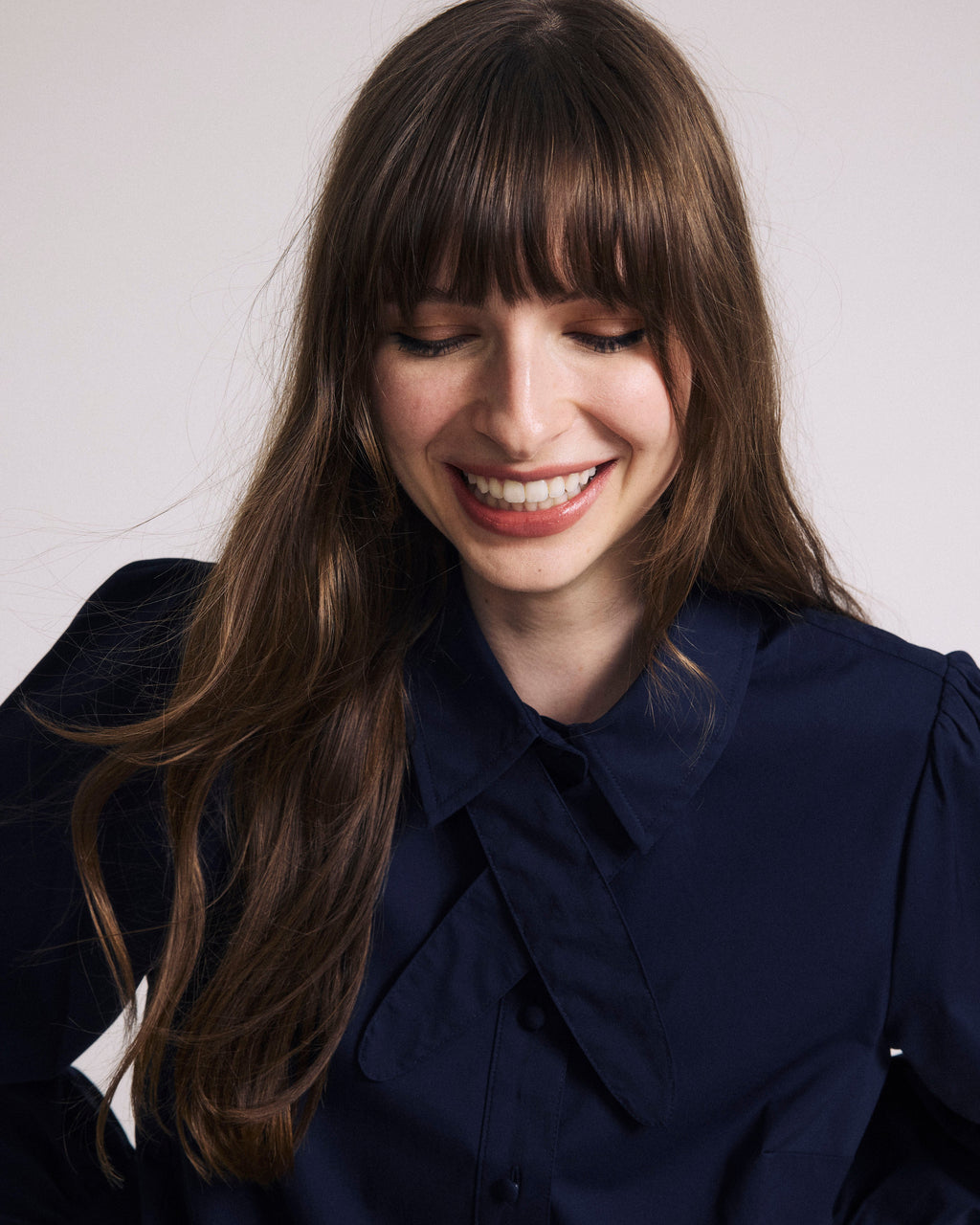Janet Tie-Neck Cotton Poplin Shirt - Navy