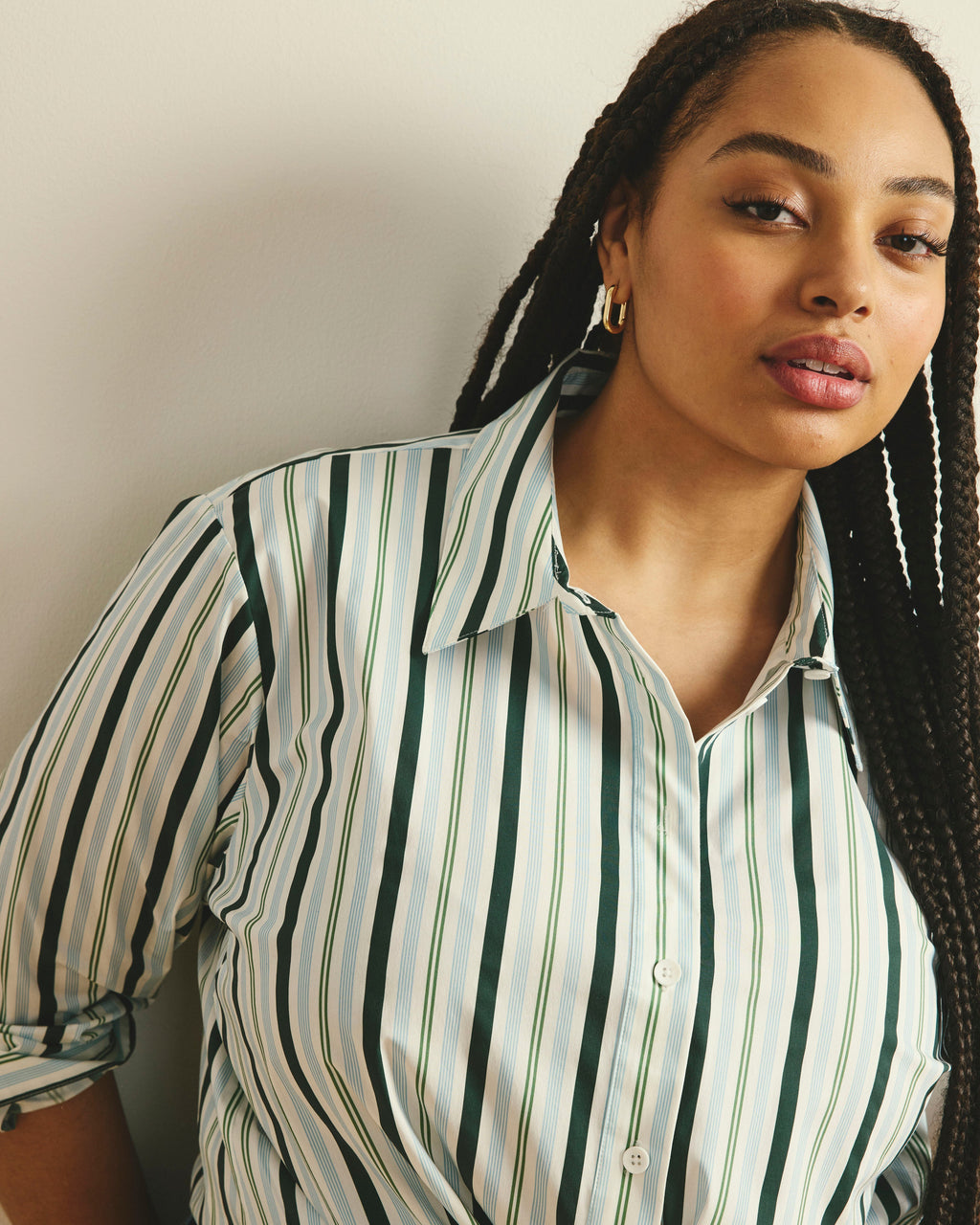 The Artist Oversized Poplin Shirt - Forest Green Multi Stripe