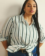 The Artist Oversized Poplin Shirt - Forest Green Multi Stripe