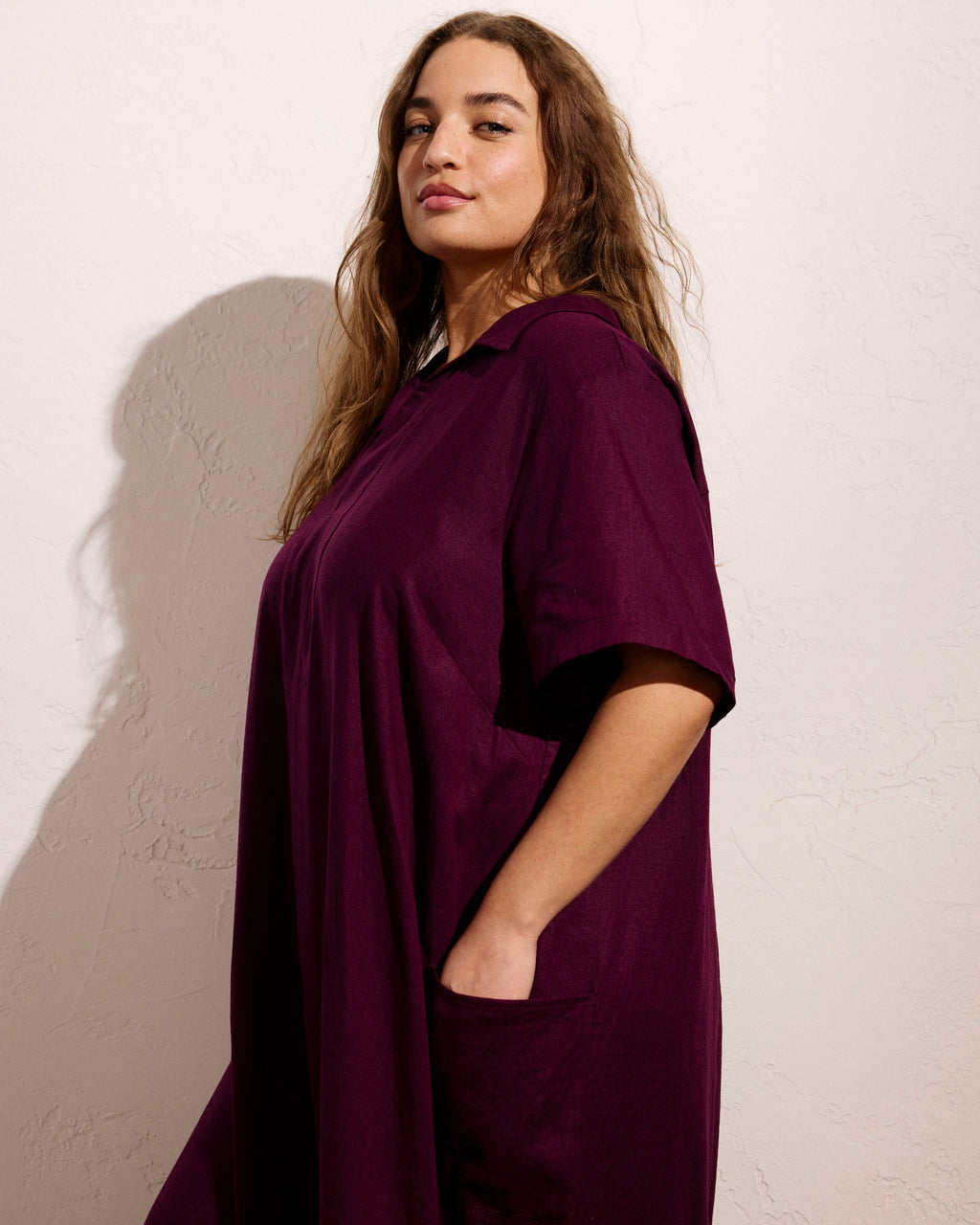 Padma Polo Neck Linen Blend Dress - Acai