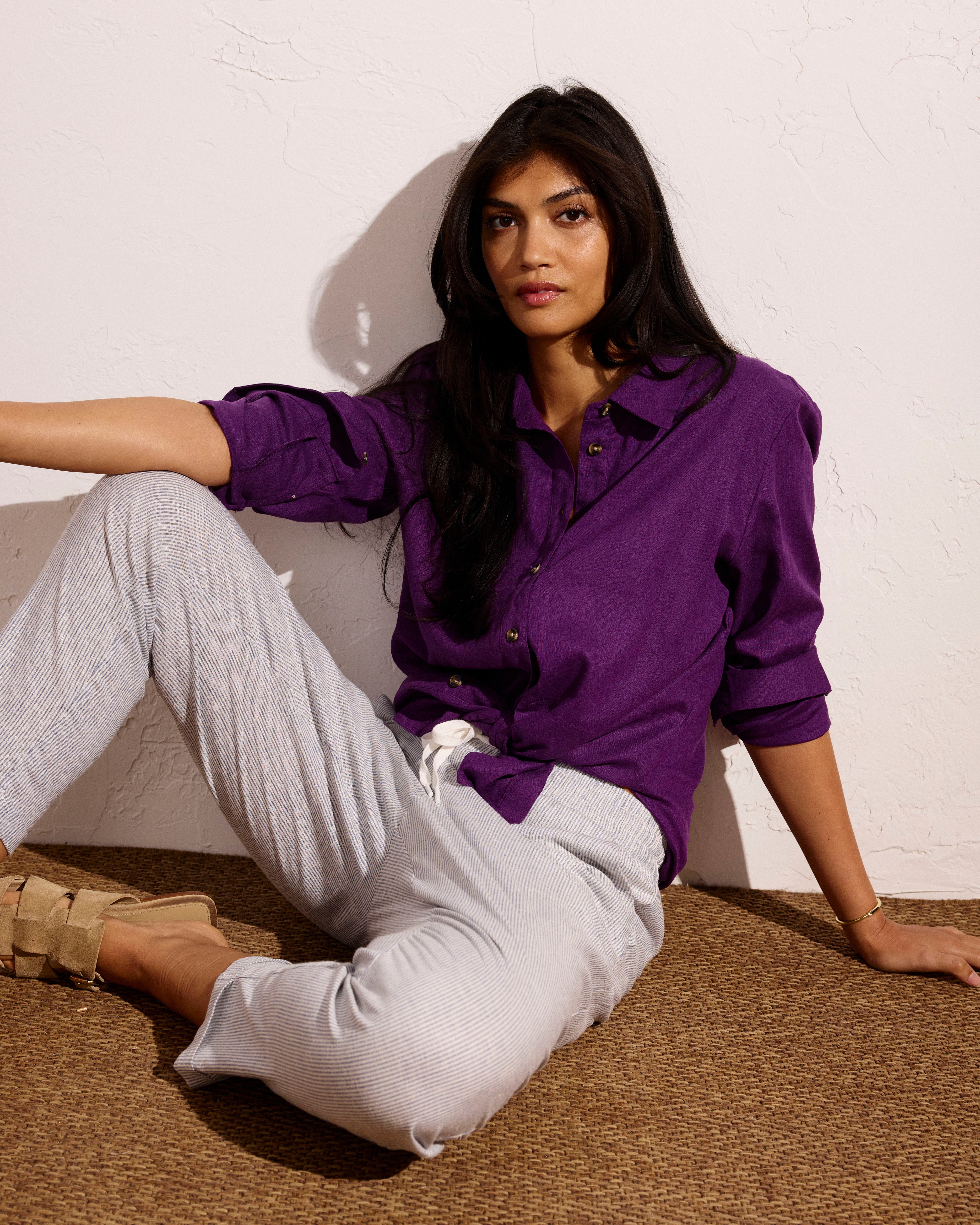 Sayville Linen Blend Drawstring Pant - Beach Stripe