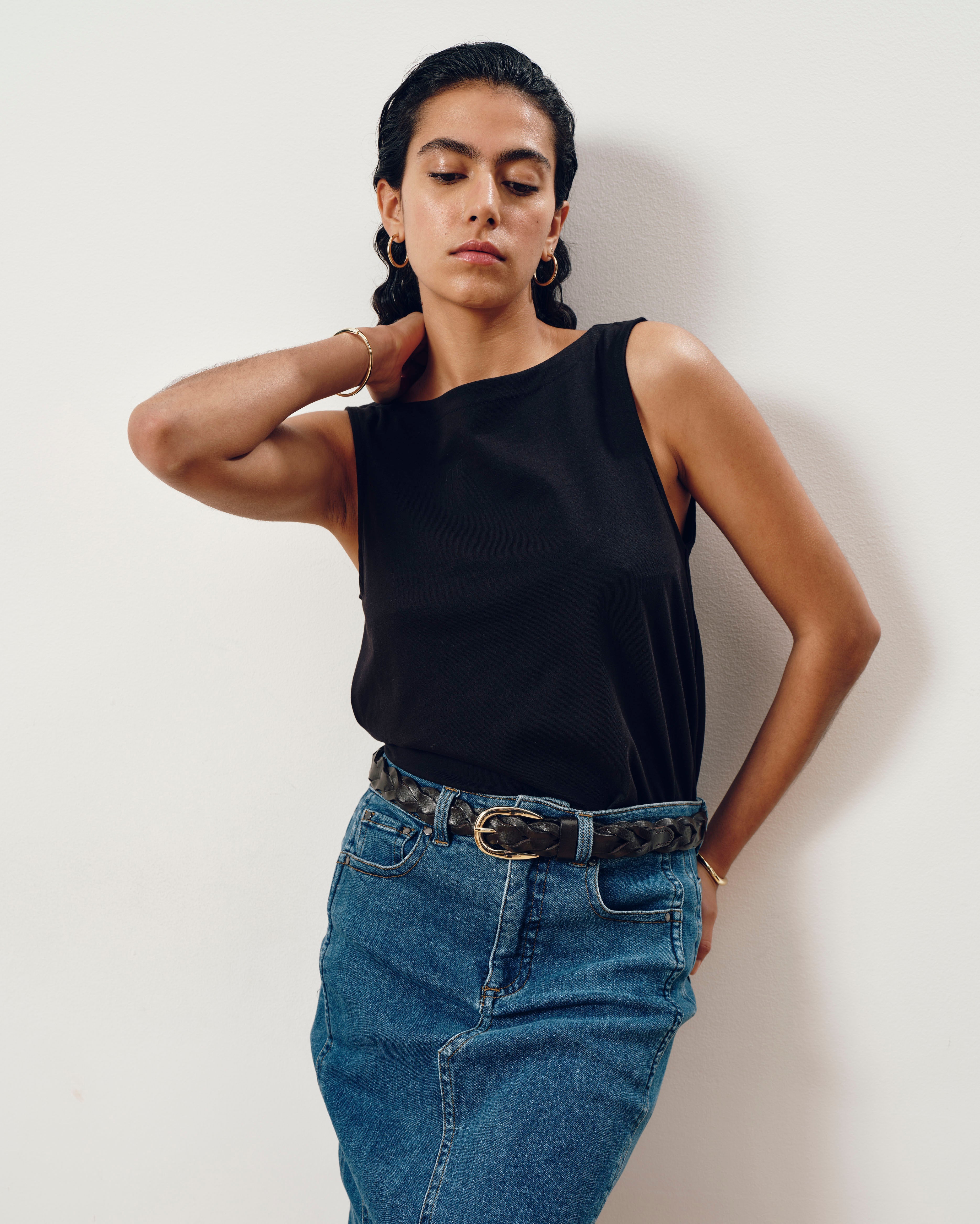 Noyack Breton Stripe Boatneck Tank - Solid Black