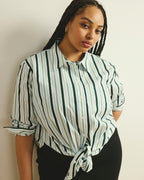 The Artist Oversized Poplin Shirt - Forest Green Multi Stripe