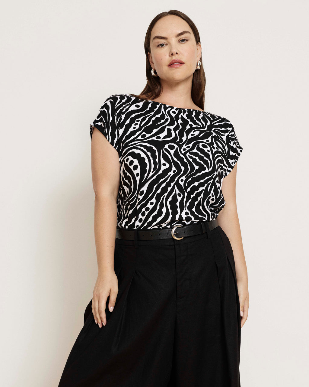 Heatwave Divine Jersey Flared Top - Black Bosco Print