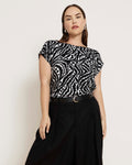 Heatwave Divine Jersey Flared Top - Black Bosco Print