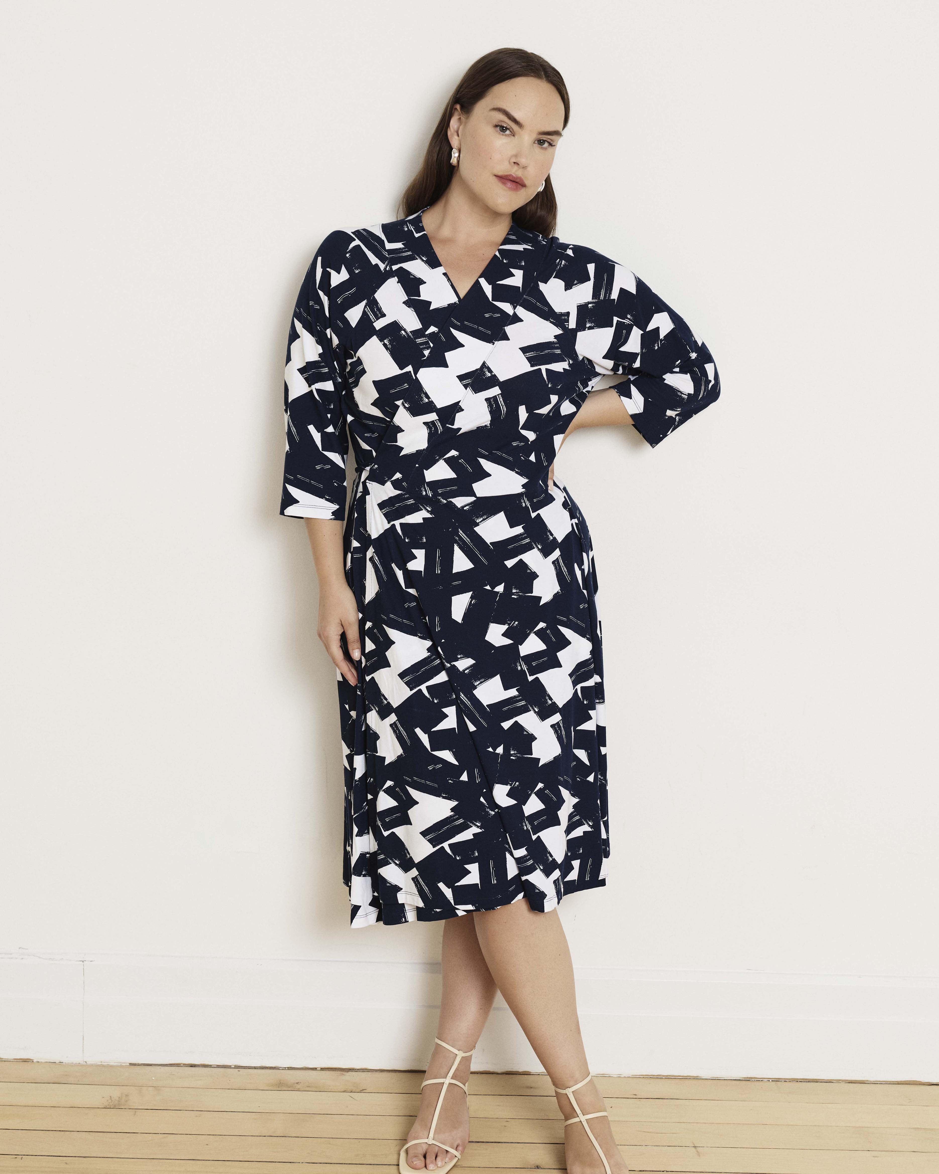 The Divine Jersey Wrap Dress - Navy Santiago Print