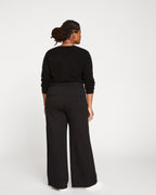 Stephanie Wide Leg Stripe Ponte Pants 30 Inch - Black with Black Stripe