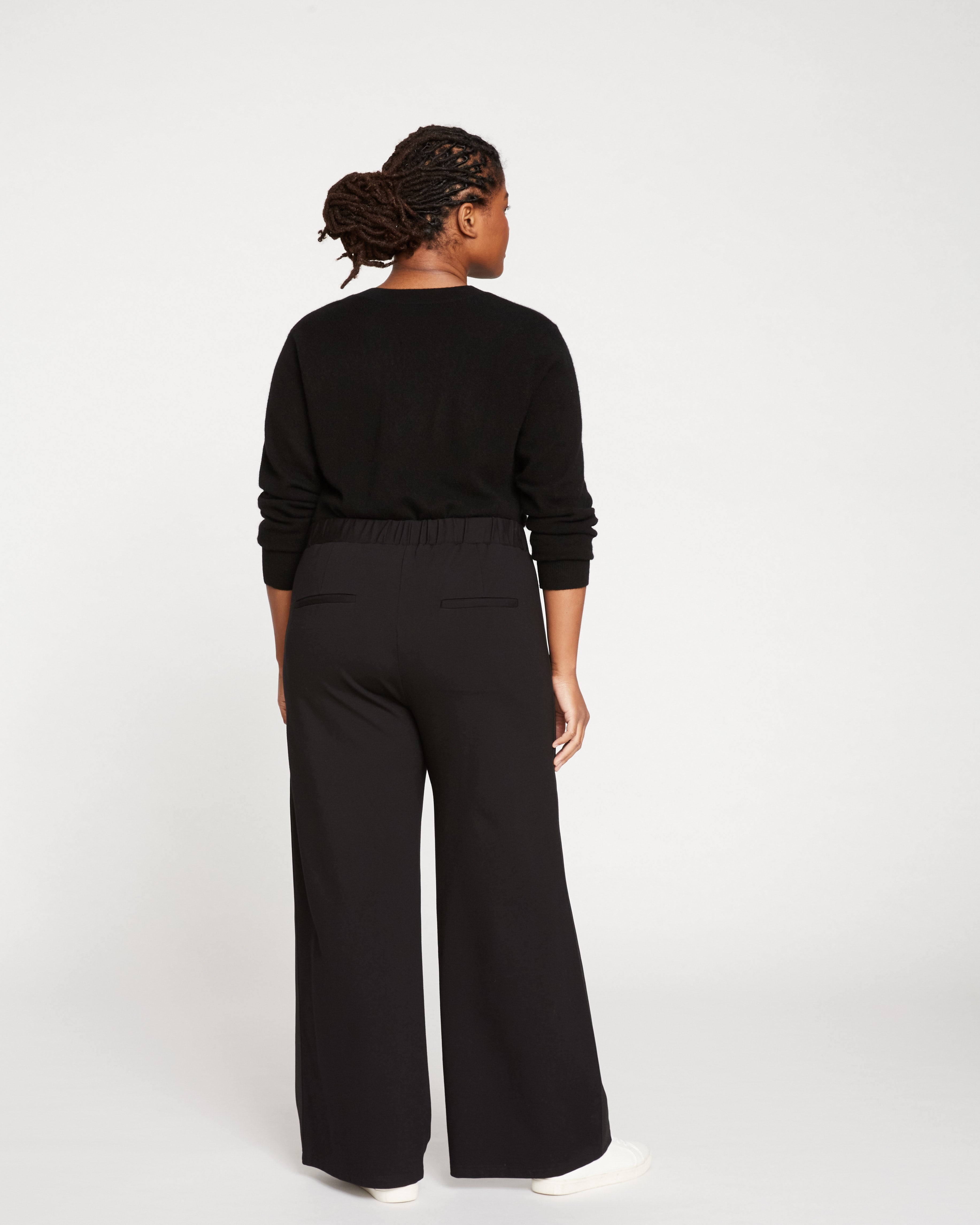 Stephanie Wide Leg Stripe Ponte Pants 30 Inch - Black with Black Stripe