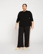 Stephanie Wide Leg Stripe Ponte Pants 30 Inch - Black with Ochre/White Stripe