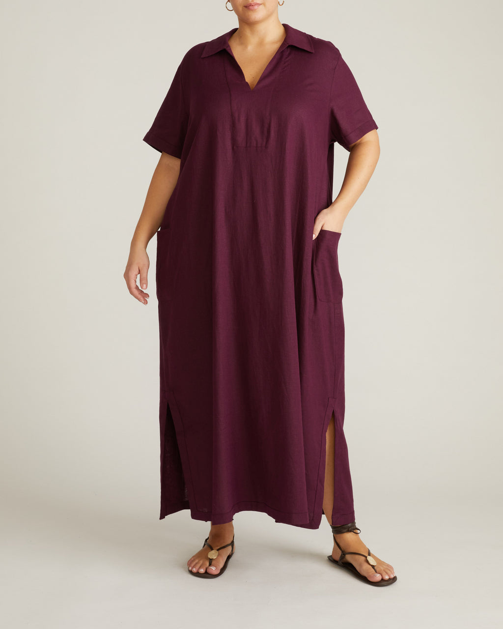Padma Polo Neck Linen Blend Dress - Acai