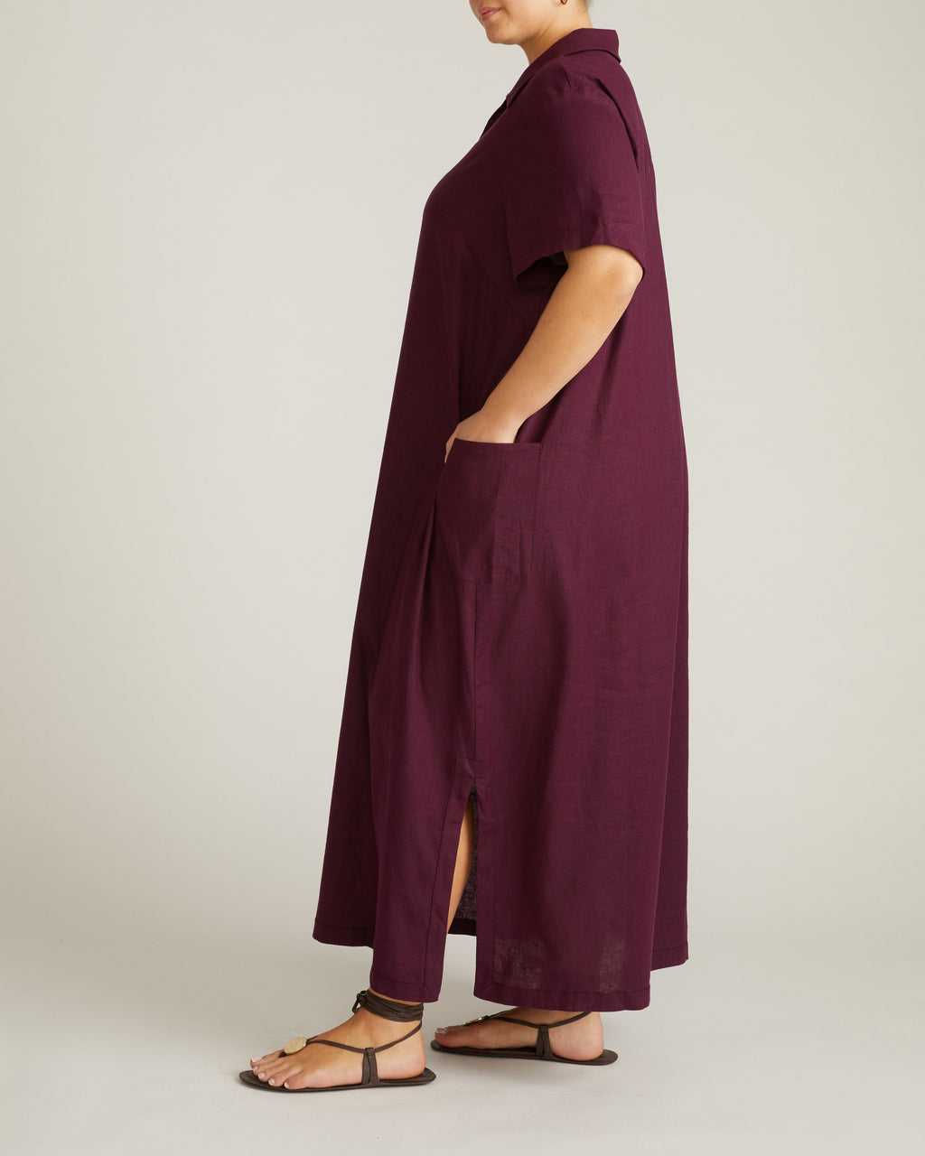 Padma Polo Neck Linen Blend Dress - Acai
