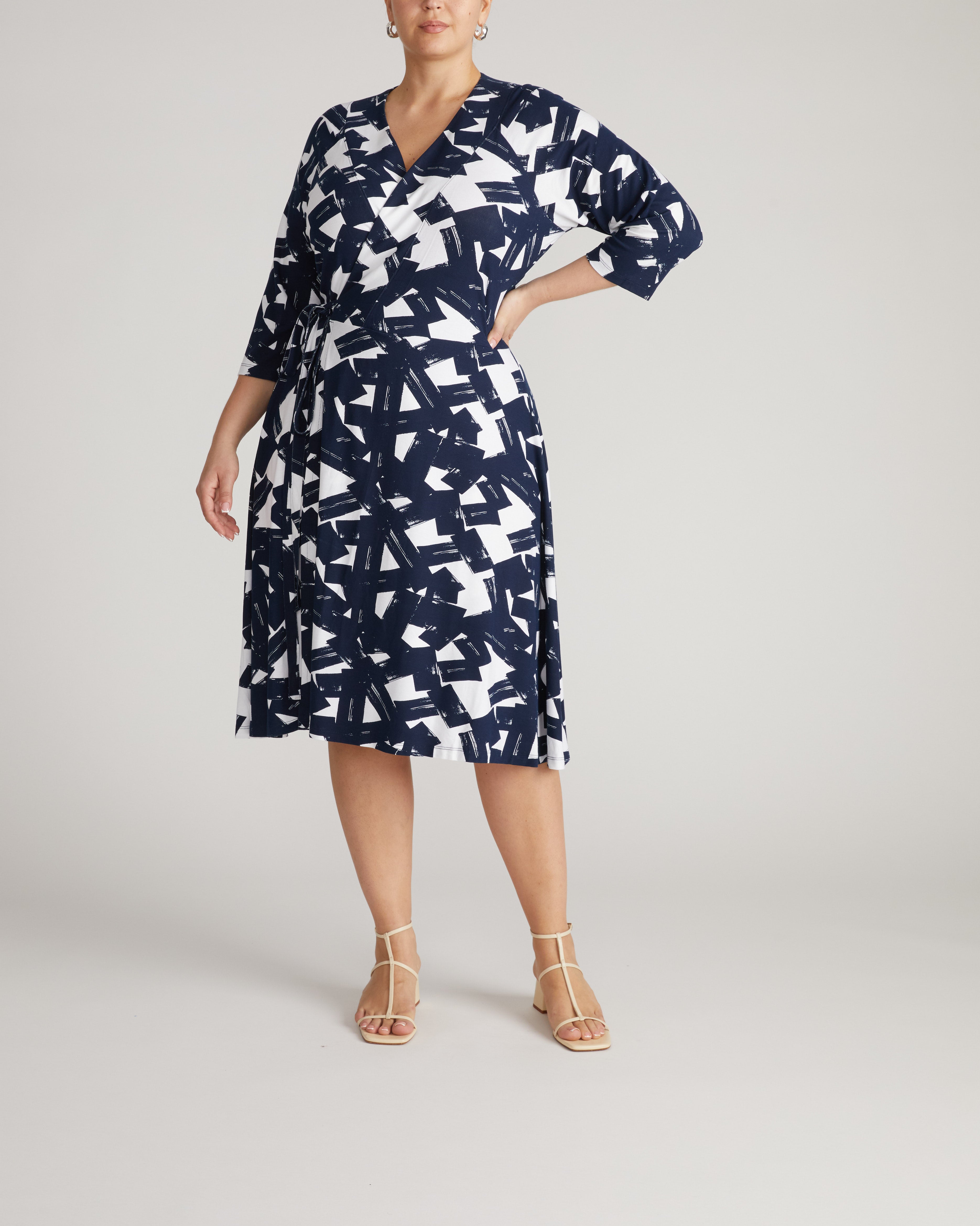 The Divine Jersey Wrap Dress - Navy Santiago Print
