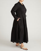 Alix Embroidered Linen Blend Shirtdress - Black
