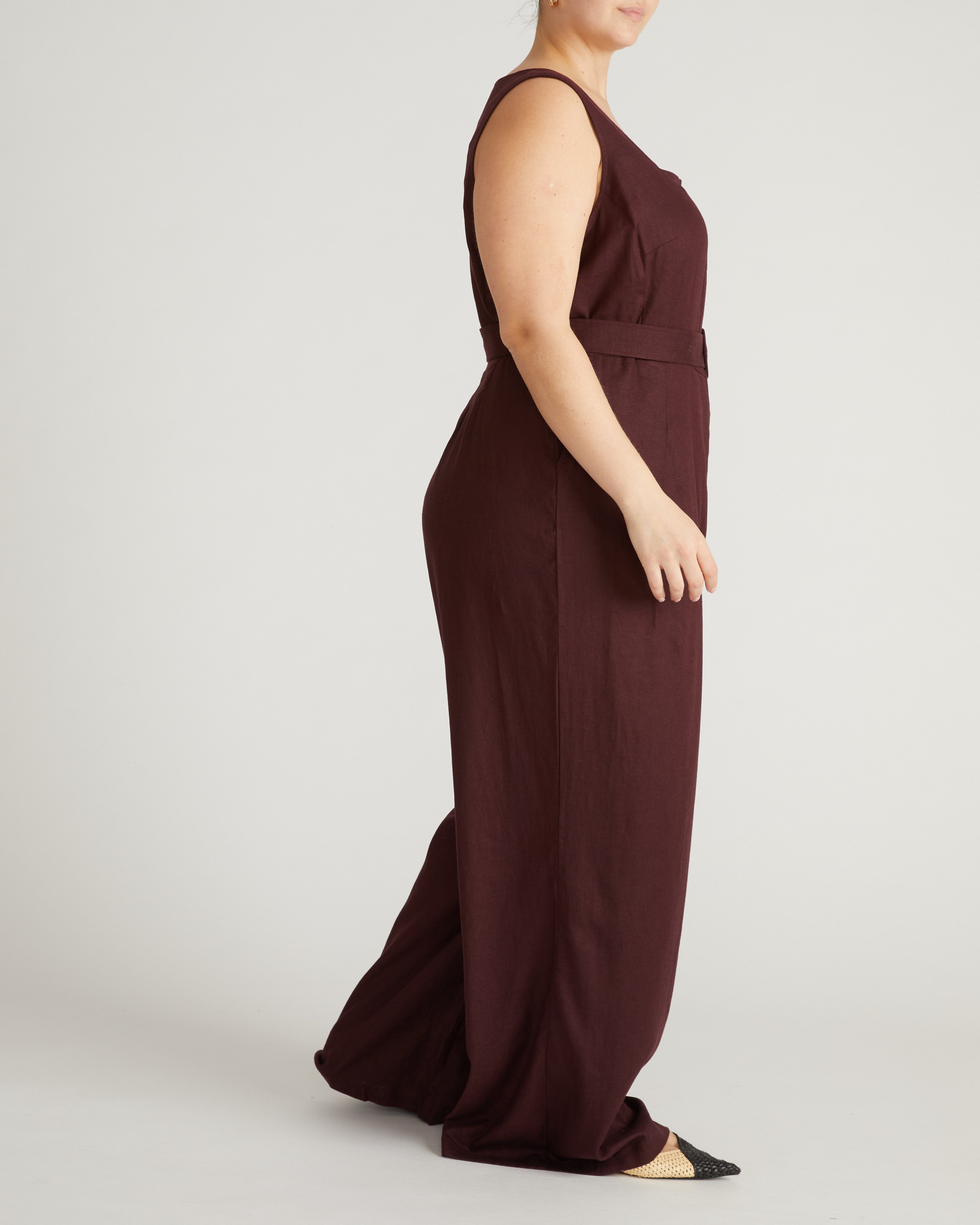 Rania Belted Linen Blend Jumpsuit - Brulee