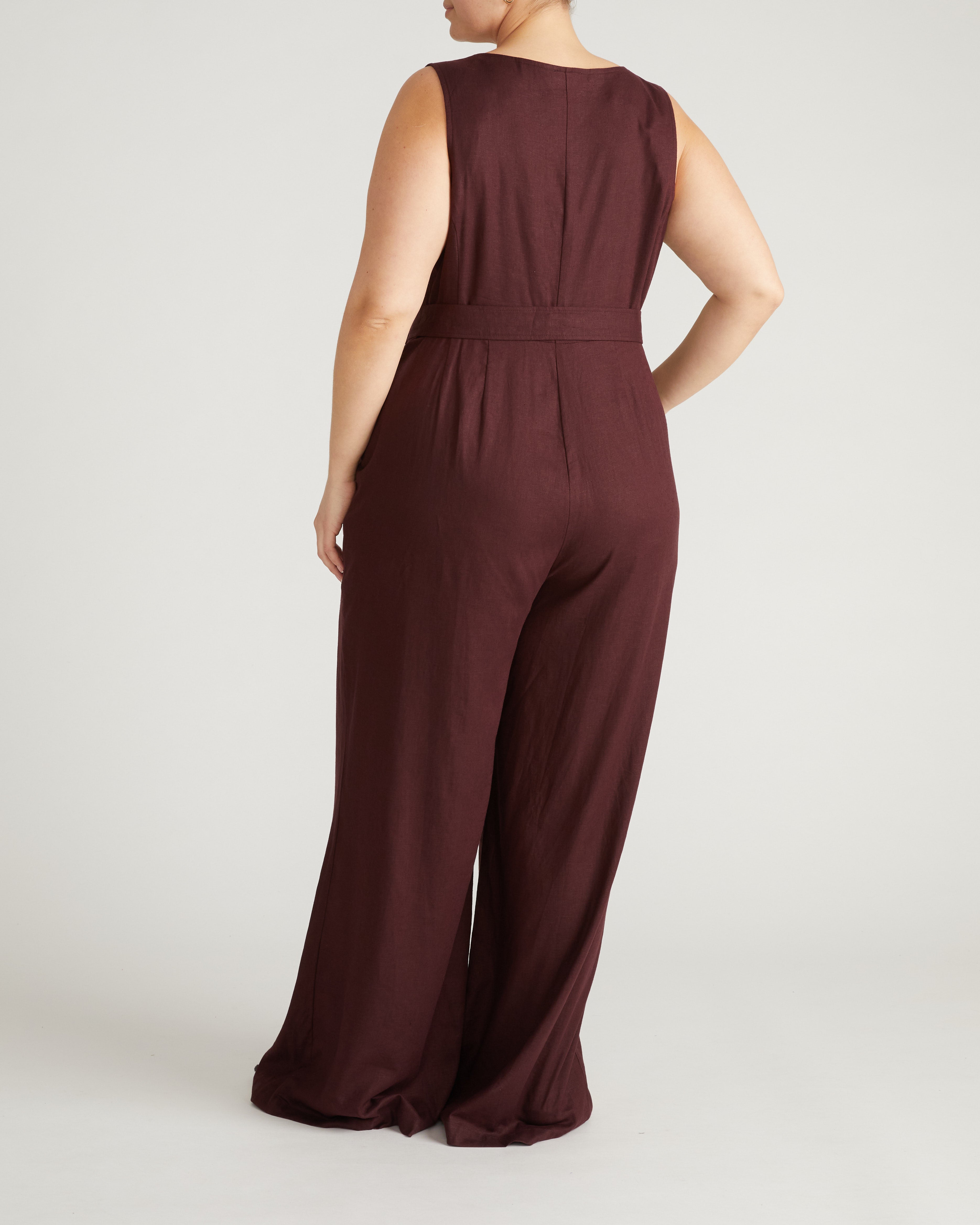 Rania Belted Linen Blend Jumpsuit - Brulee