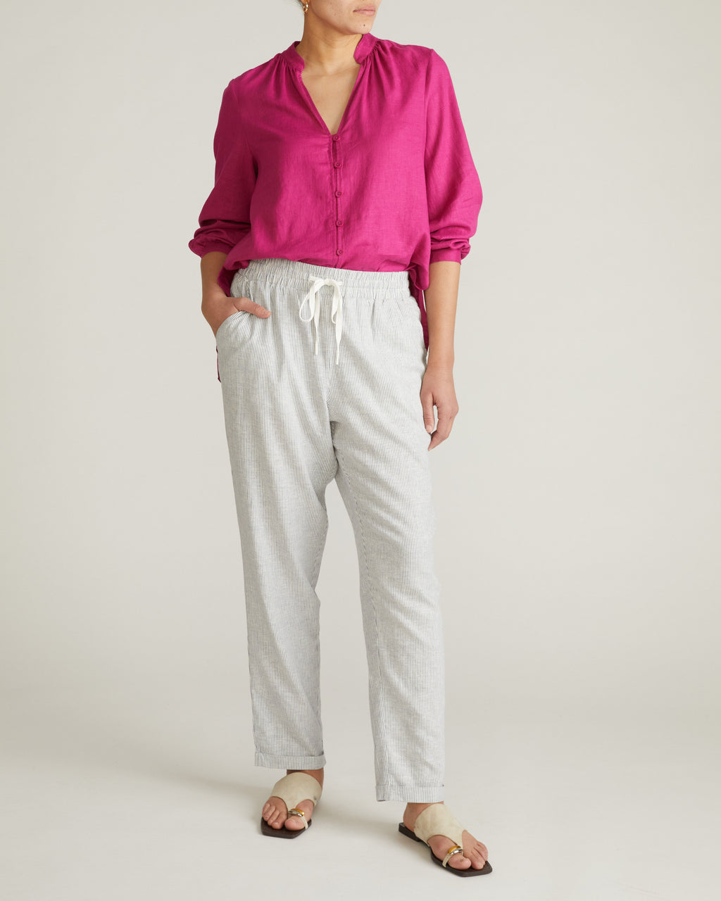 Sayville Linen Blend Drawstring Pant - Beach Stripe