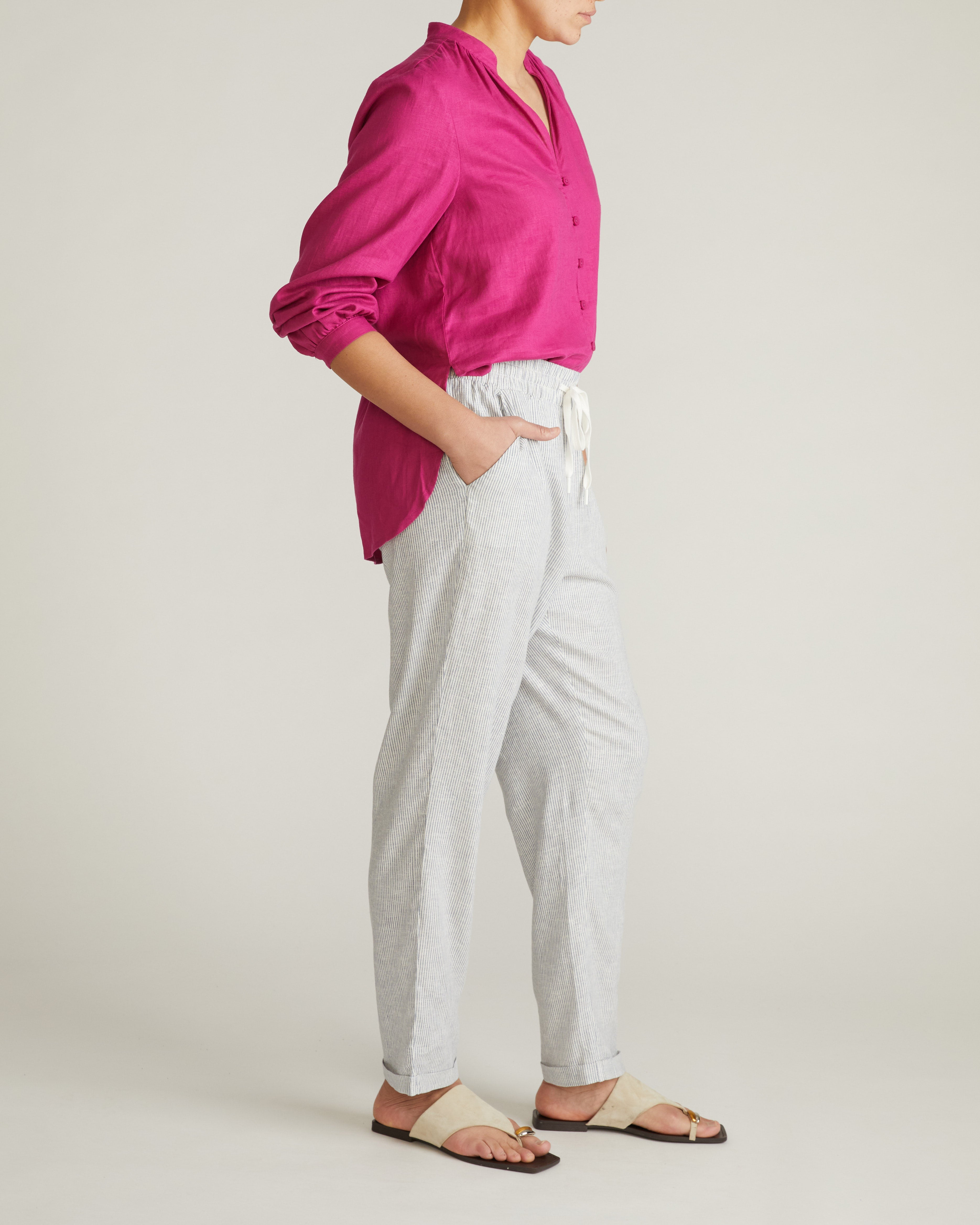 Sayville Linen Blend Drawstring Pant - Beach Stripe
