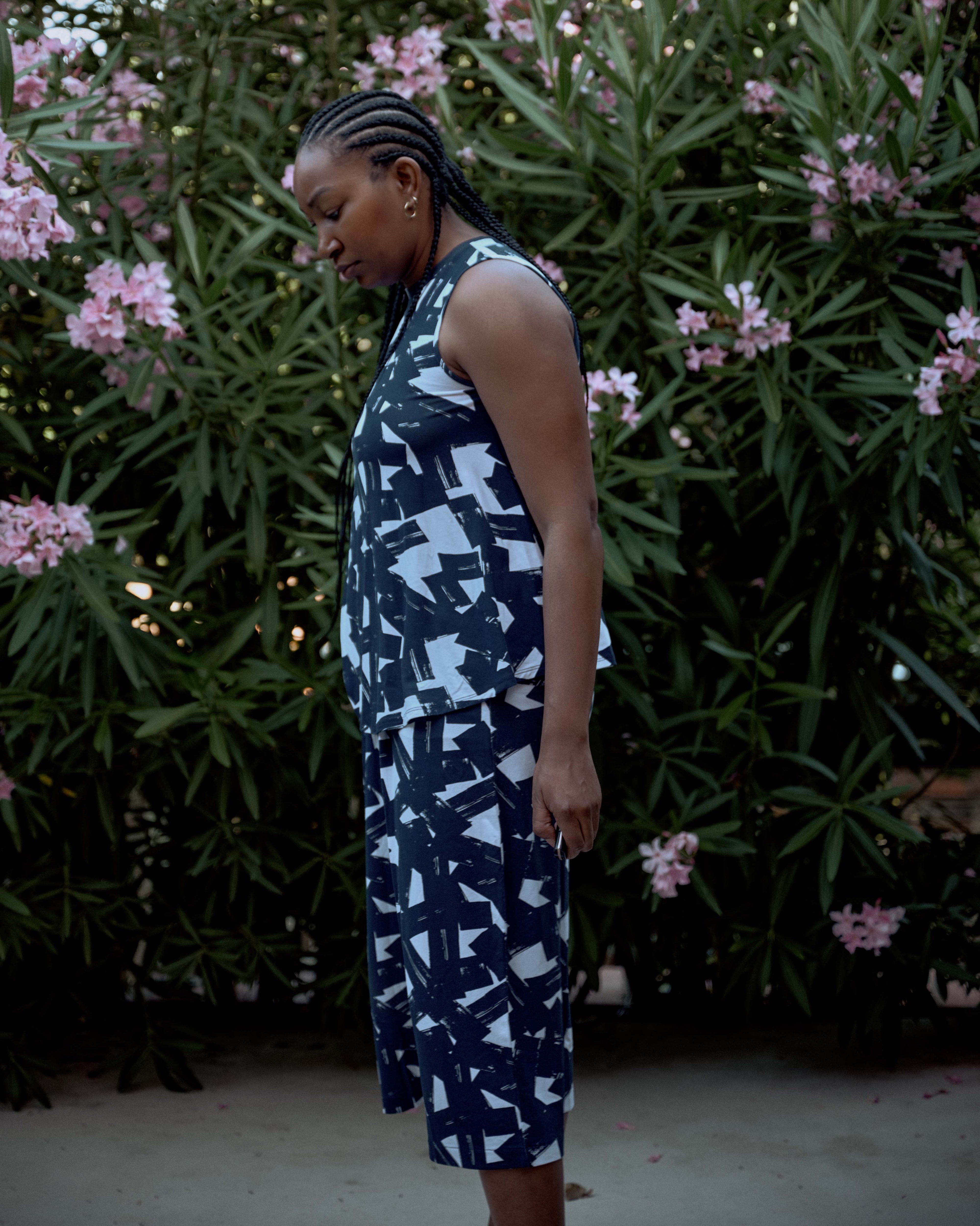Heatwave Divine Jersey Flared Tank - Navy Santiago Print