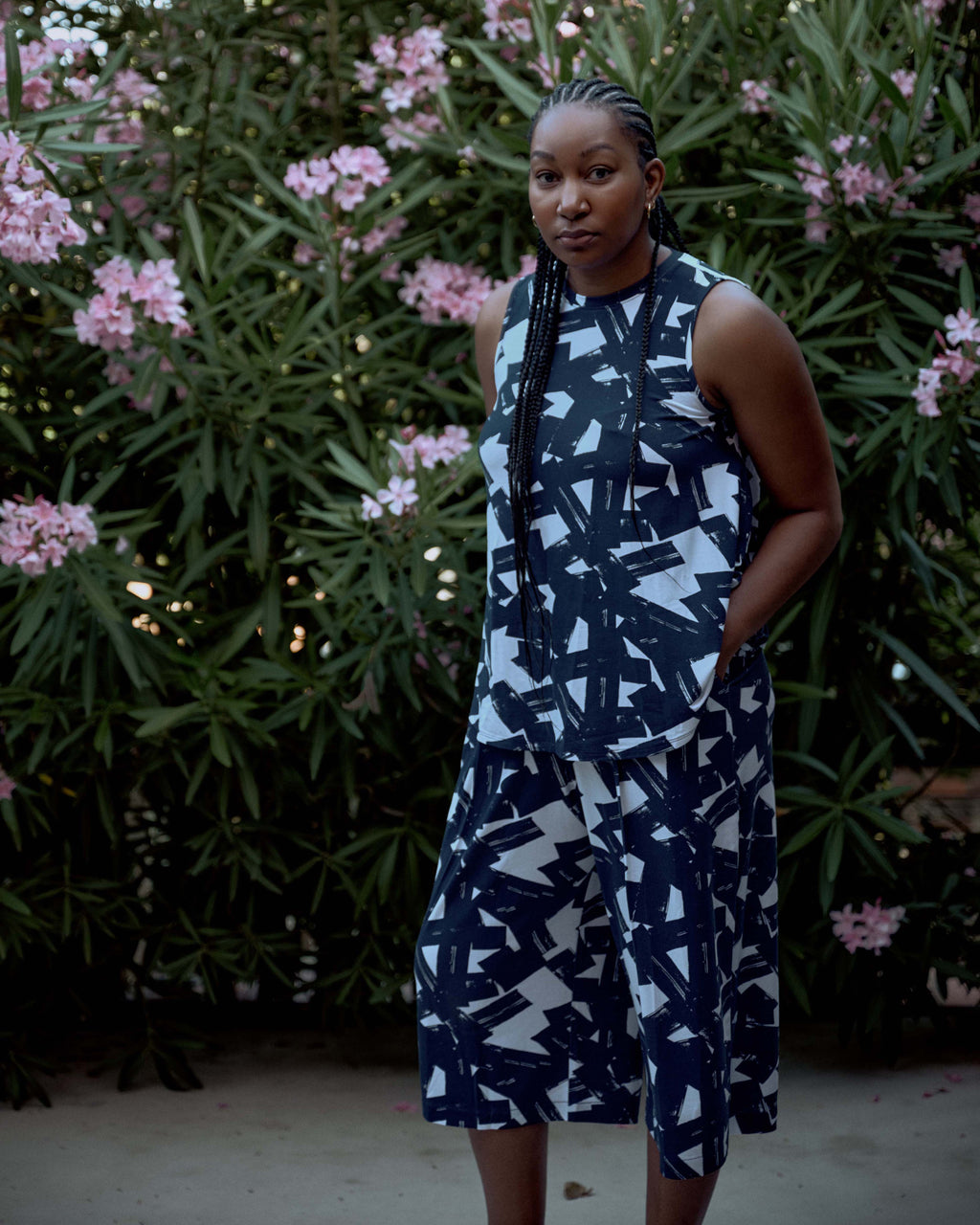 Heatwave Divine Jersey Flared Tank - Navy Santiago Print