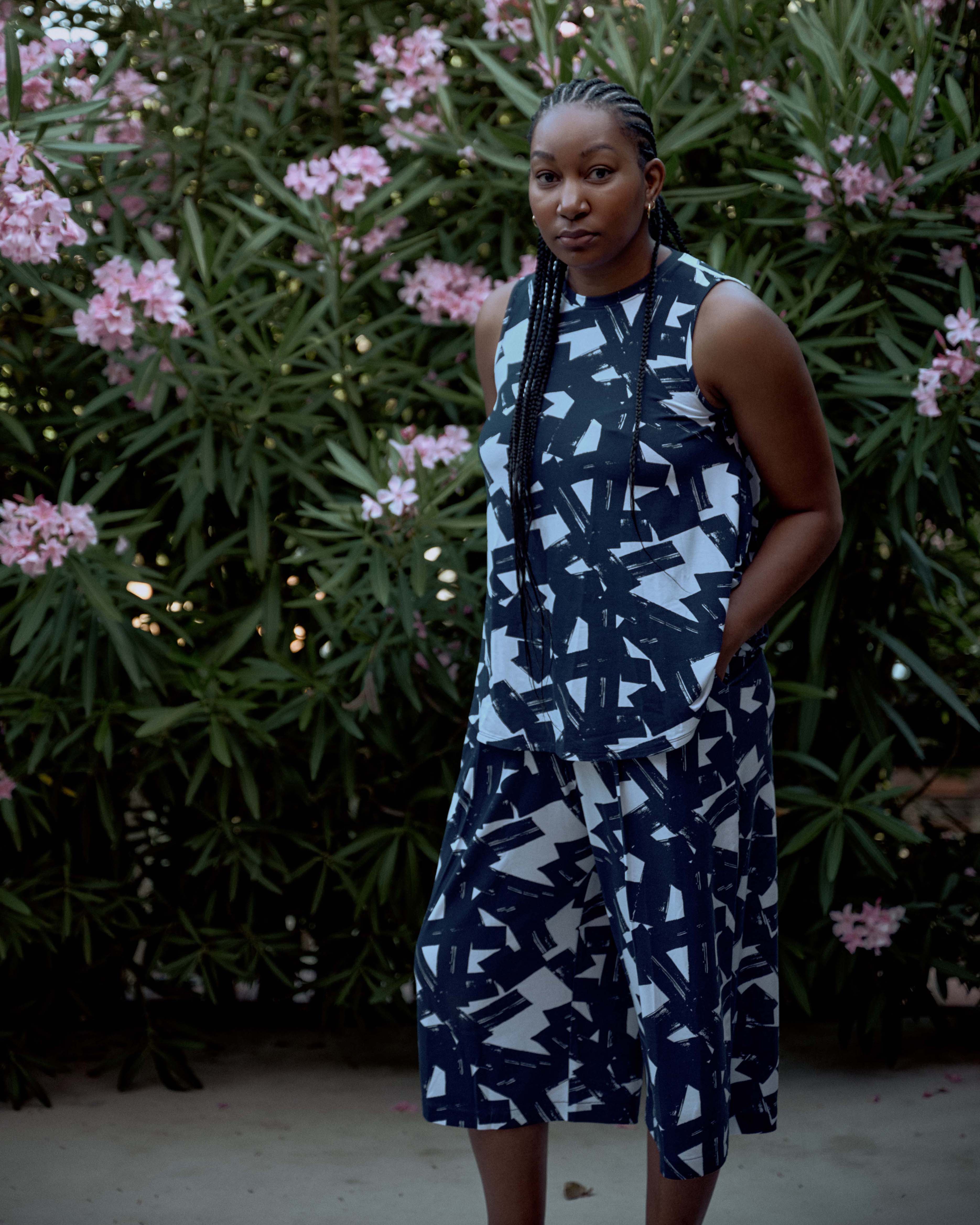 Heatwave Divine Jersey Flared Tank - Navy Santiago Print