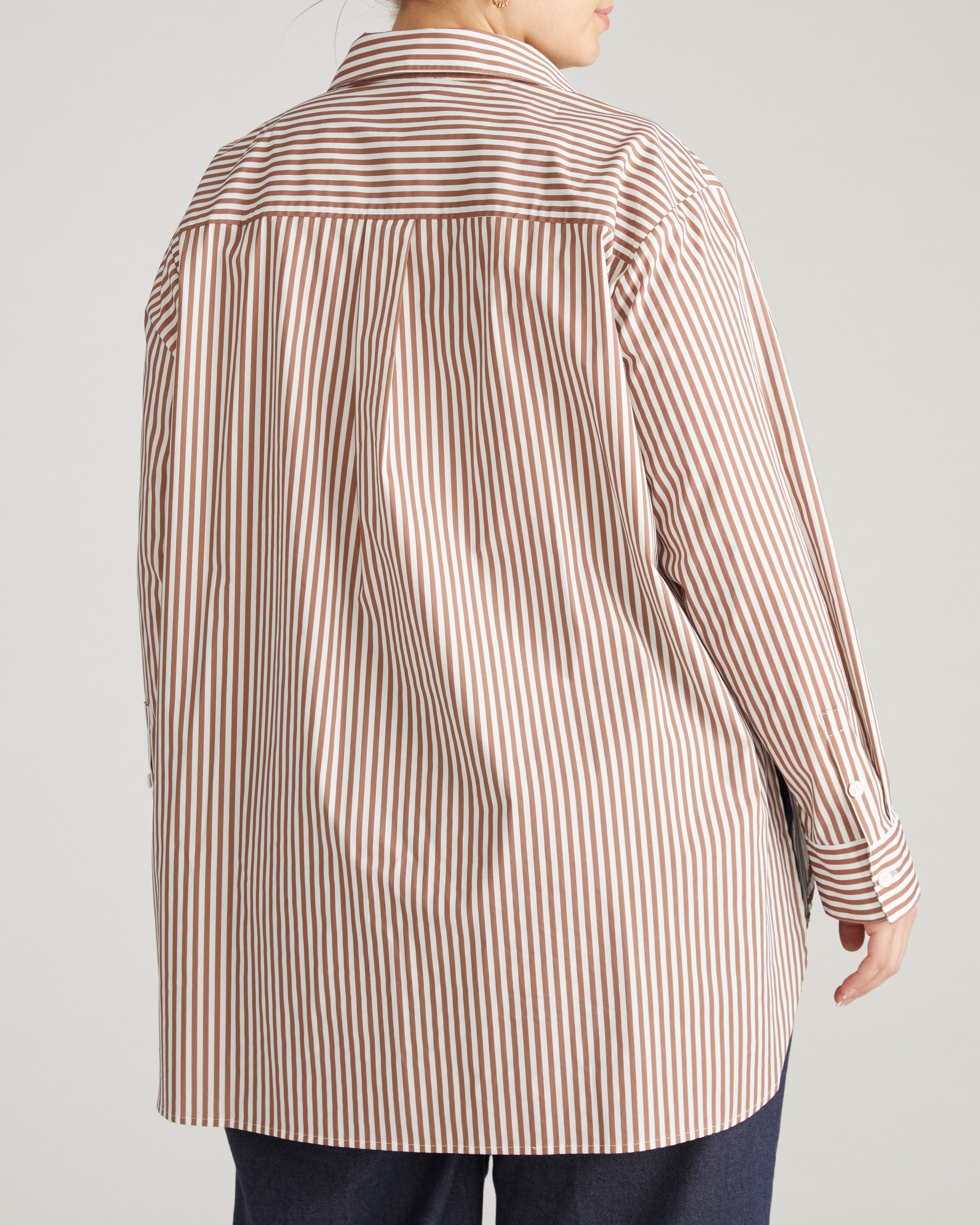 The Artist Oversized Poplin Shirt - Allspice/White Stripe