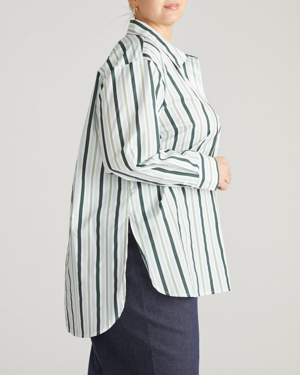 The Artist Oversized Poplin Shirt - Forest Green Multi Stripe