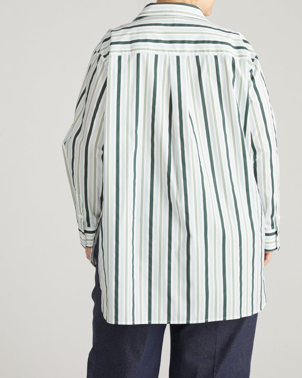 The Artist Oversized Poplin Shirt - Forest Green Multi Stripe
