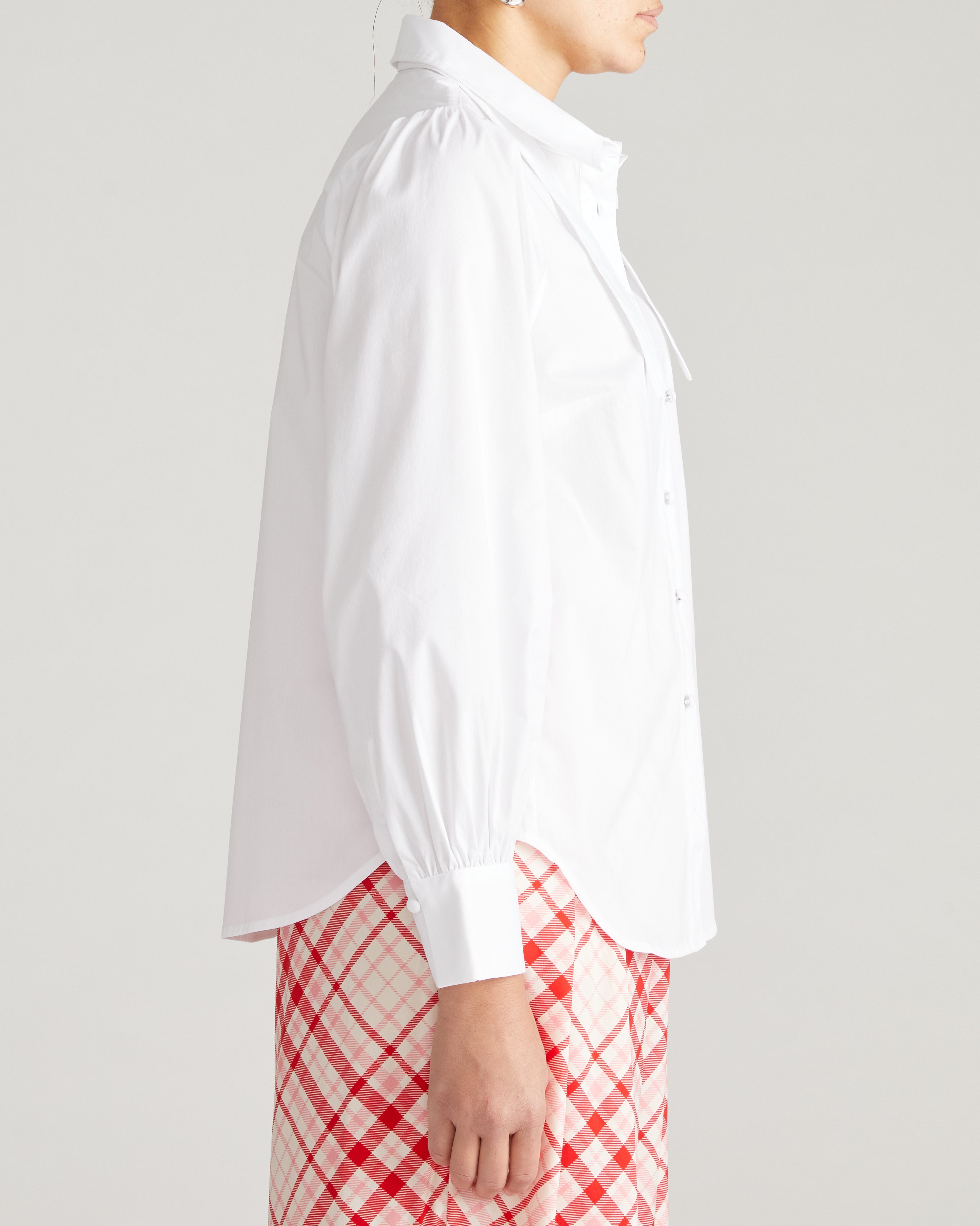 Janet Tie-Neck Cotton Poplin Shirt - White