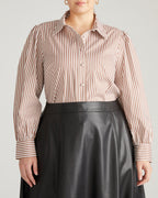 Janet Tie-Neck Cotton Poplin Shirt - Allspice/White Stripe