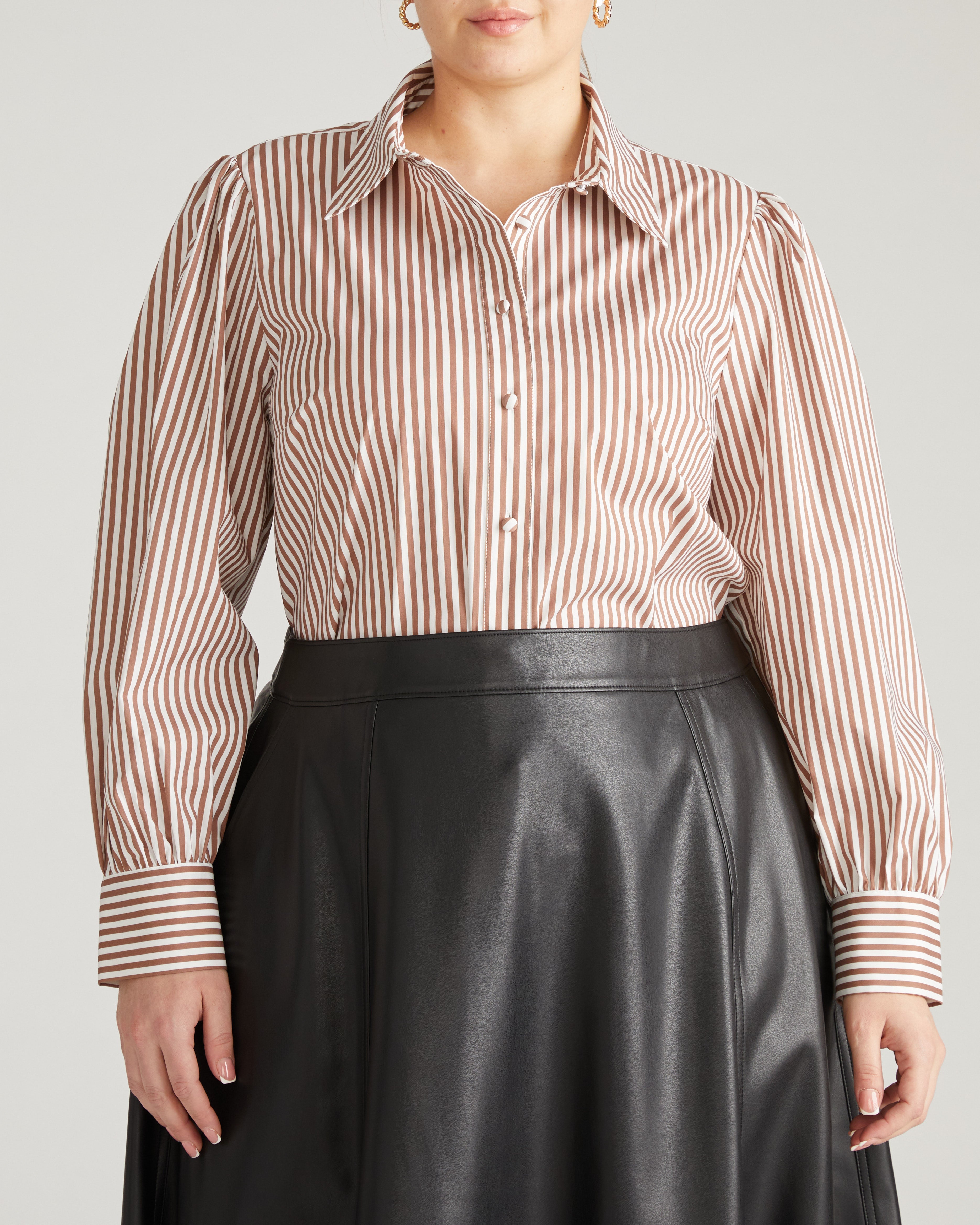 Janet Tie-Neck Cotton Poplin Shirt - Allspice/White Stripe