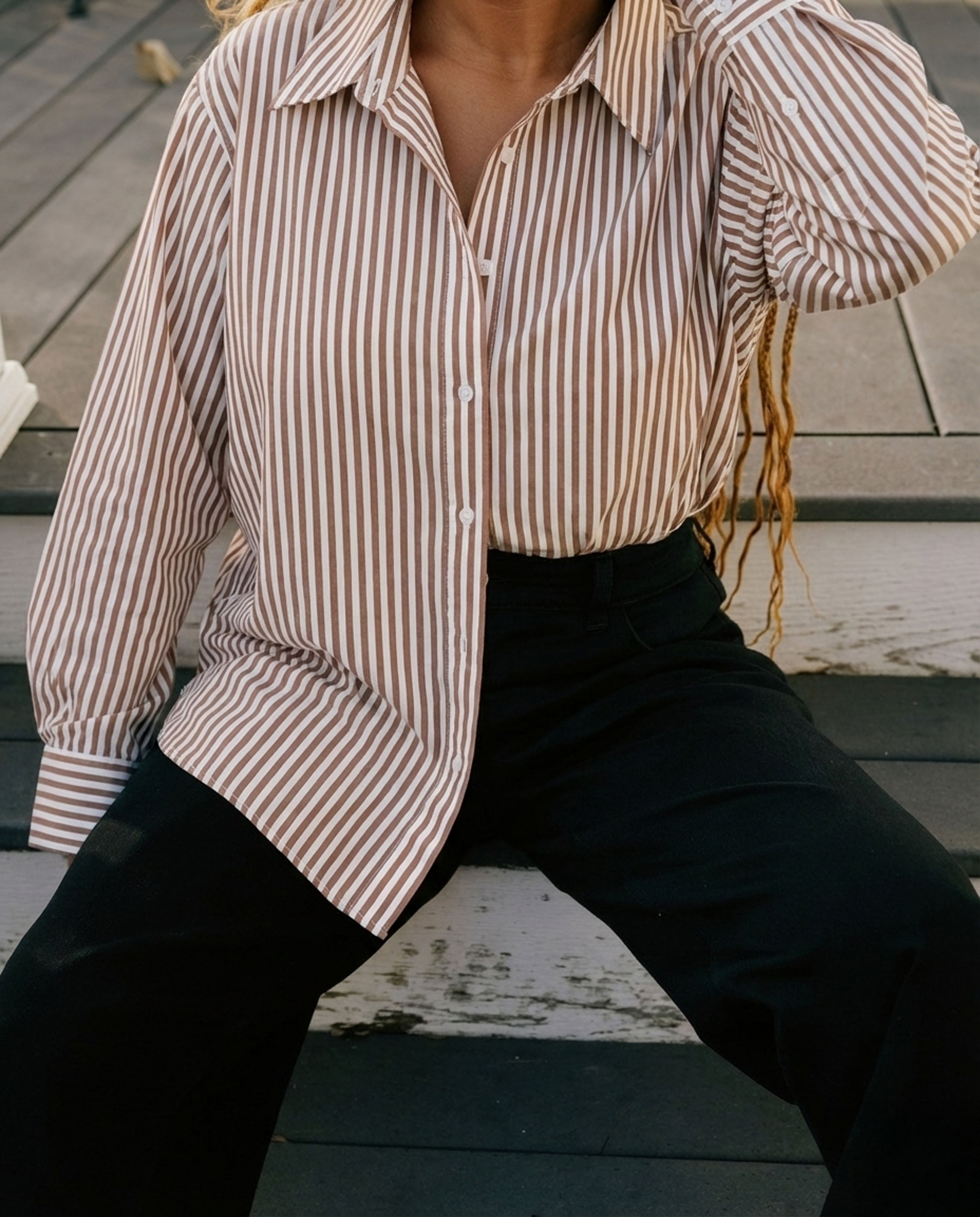 The Artist Oversized Poplin Shirt - Allspice/White Stripe